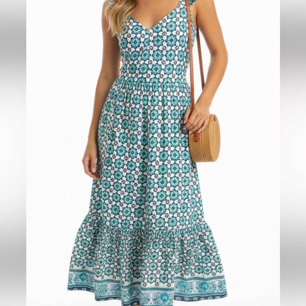Lucky Brand Blue and White Floral Maxi Dress-Cottagecore-Size M